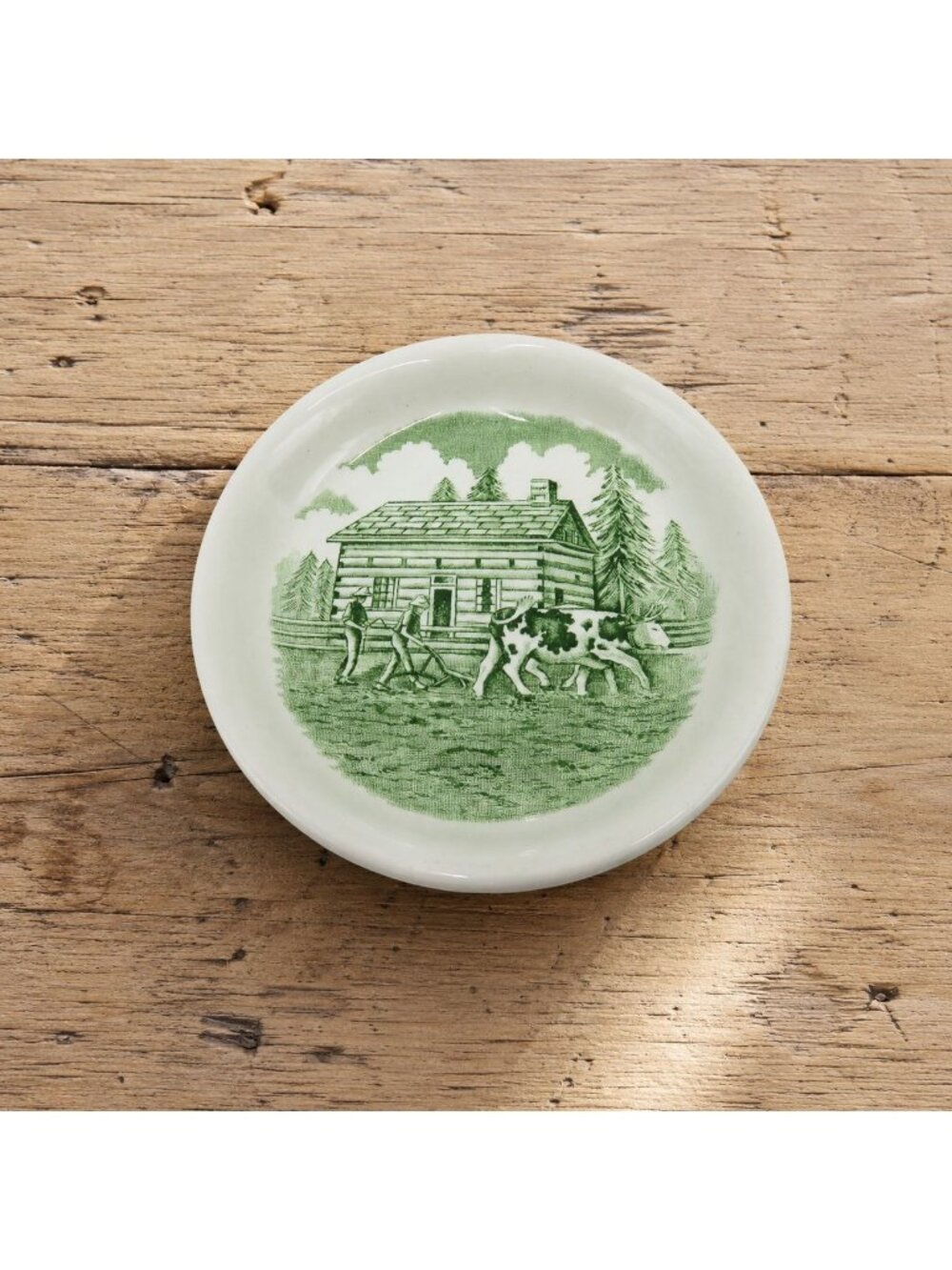 Vintage Wood & Sons Upper Canada Village Souvenir Dish Green White Ironstone